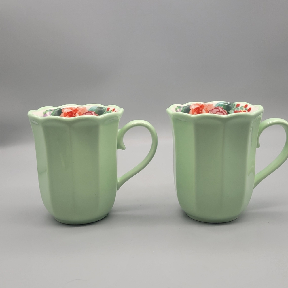 Pioneer Woman Jade Jadeite Coffee Mug Set Of 2 Painted Meadow - Picture 4 of 7
